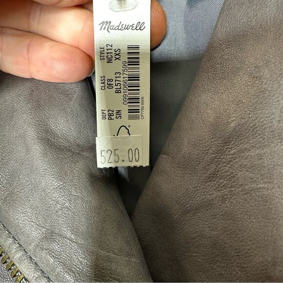 MADEWELL The Washed Leather Motorcycle Jacket Sunfaded Indigo NWT in XXS - Picture 4 of 8